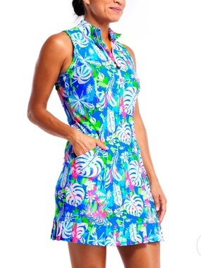 NEW Tzu Tzu $199 small golf dress Shiloh fantasy neon palms women’s sleeveless